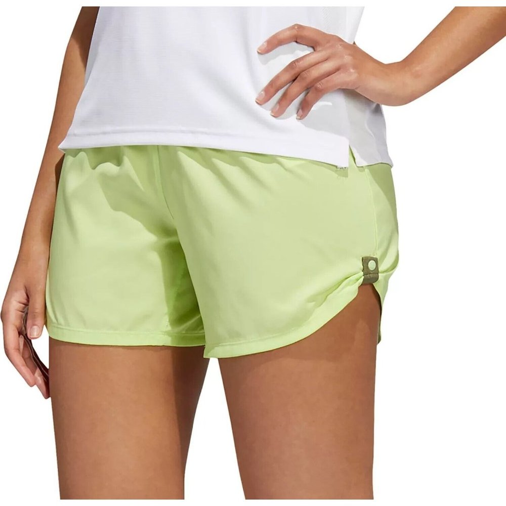 adidas Pacer Snap Woven Running Shorts 5” Inseam Neon Lime Green NWT XS HK7553